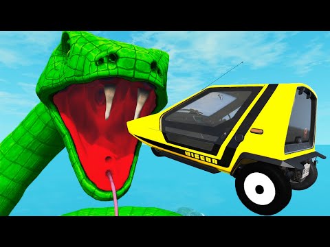 Cars vs Giant Snake on Toilet Stunts & Crashes Compilation   BeamnNG drive