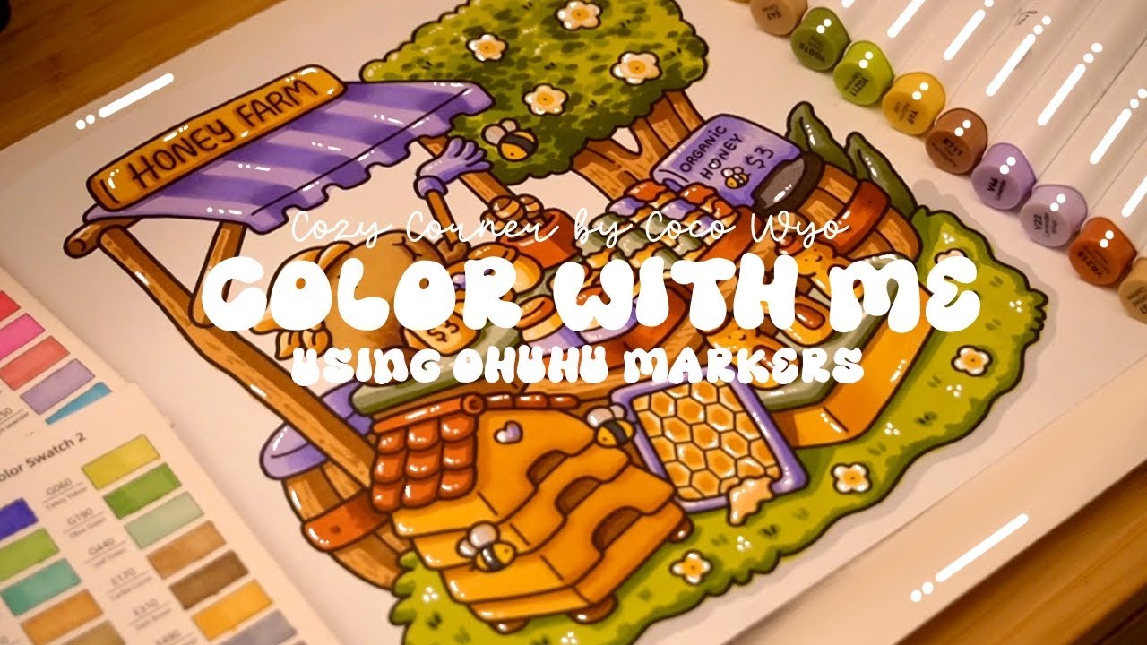 Color with me (ASMR) 🐝🍯 'Cozy Corner' by Coco Wyo ✨Using Ohuhu markers 🌱✏️ #adultcoloring #asmr