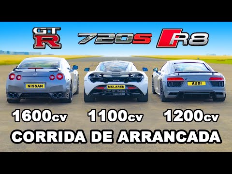 Audi R8 de 1200cv vs GT-R de 1600cv vs McLaren 720S de 1100cv: CORRIDA DE ARRANCADA