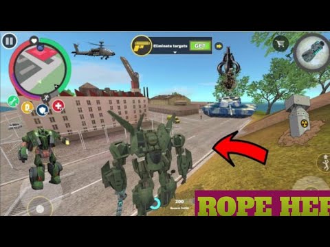 Rope Hero Vice Town -(Transformer JetAirplane Fight Police Car Robot) RopeHero Destroy Bridge