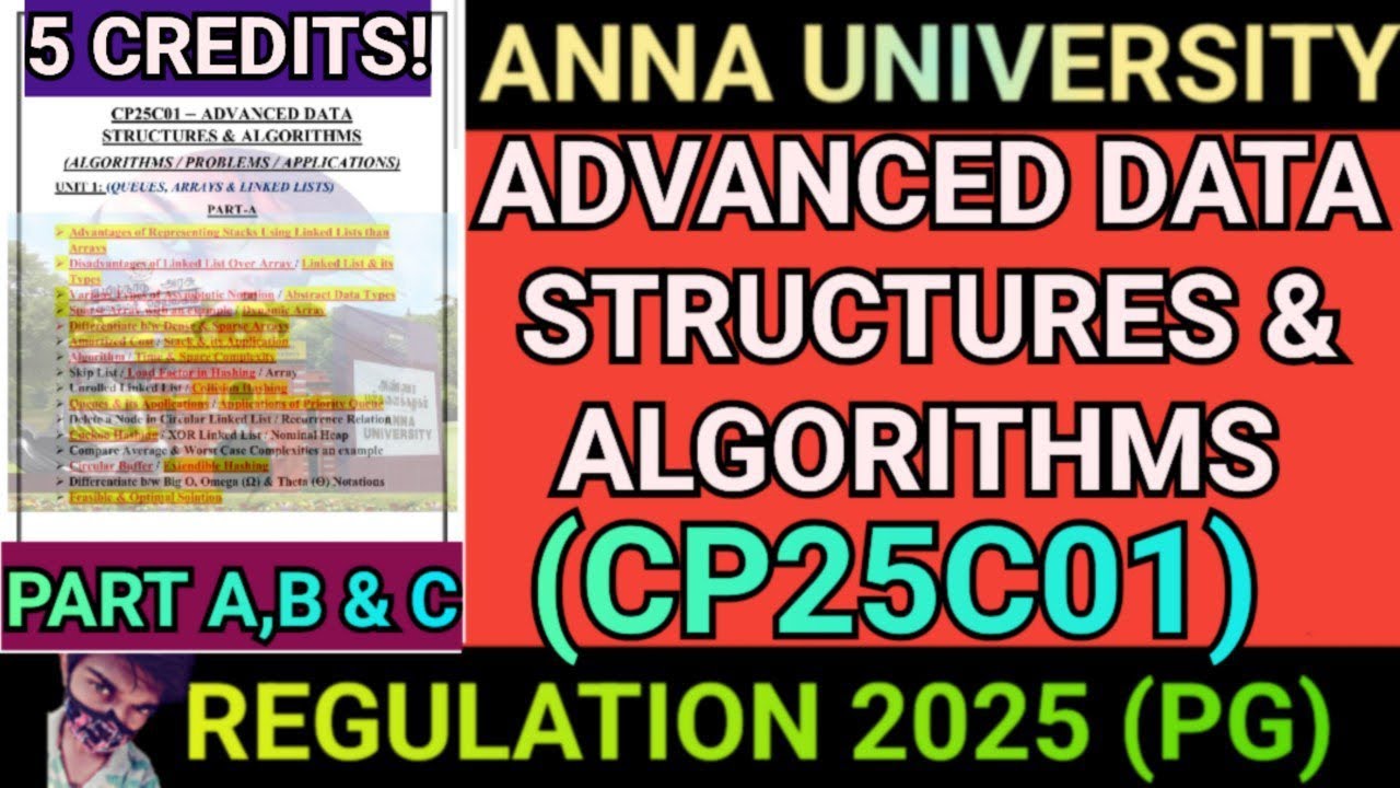 Advanced Data Structures and Algorithms Regulation 2025 Anna University | CP25C01#cp25c01#dsa#r2025