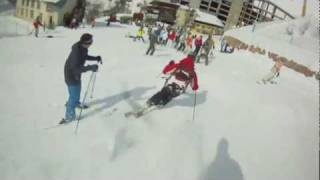 preview picture of video 'Skier gets carried away. and gets a comically overzealous edit. Shemshak ski resort Tehran Iran.'