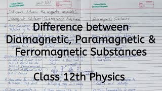 Difference between Diamagnetic, Paramagnetic, Ferromagnetic, Chapter 5, Magnetism, Class 12 Physics