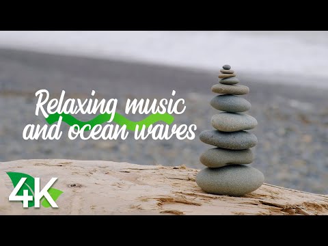 8 HRS of Ocean Waves Sounds + Relaxing Music - 4K Pebble Stones Pyramid on Rialto Beach