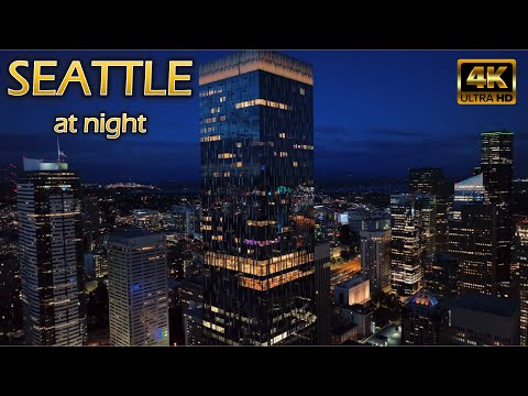 Flying Over Night Seattle [4K] July 2022 - Drone Video