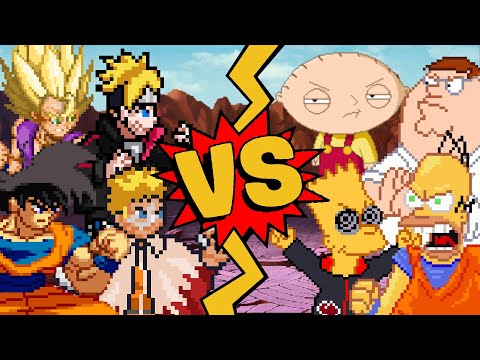 M.U.G.E.N Battles | Goku/Gohan SSJ2/Naruto/Boruto vs Homer Simpson/Bart/Peter Griffin/Stewie