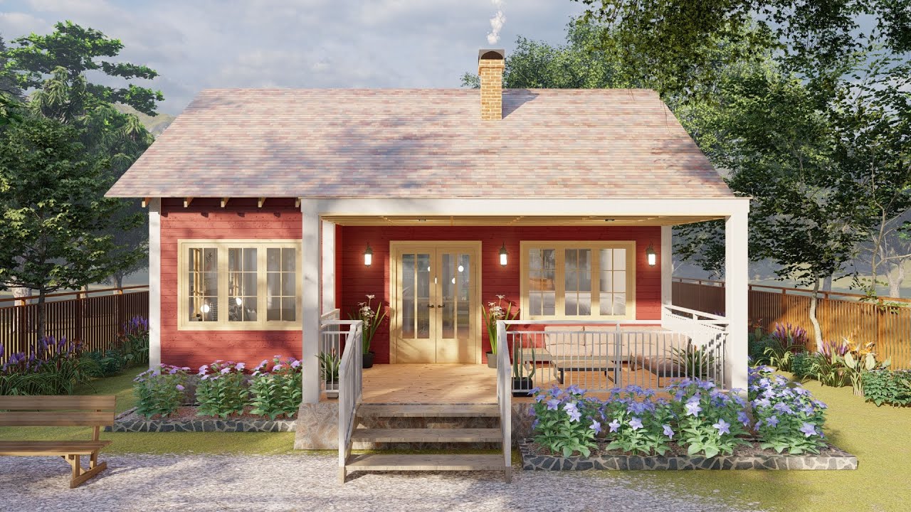 Cozy 600 sqft Small House Design - 2 Bedrooms & Outdoor Patio | 6x9m (20'x30' ft)