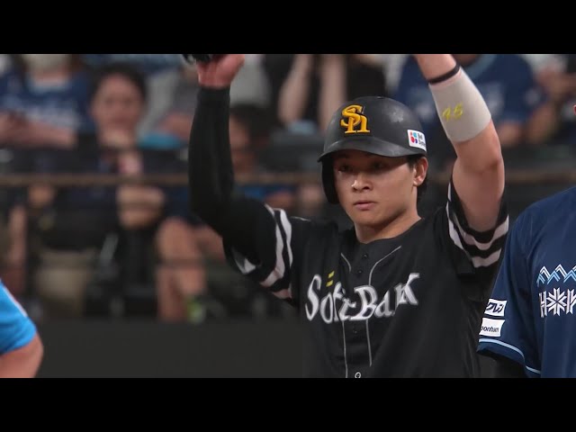 【4回表】大きな追加点!! ホークス・谷川原健太 ライト前へのタイムリーヒットで点差を広げる!! 2025年7月31日 北海道日本ハムファイターズ 対 福岡ソフトバンクホークス