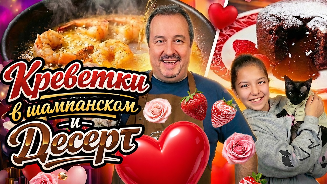 Креветки в шампанском и десерт "Лава". Празднуем День Святого Валентина!
