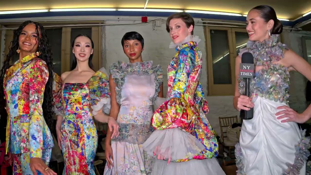 Model Theresa with four Models wearing Designer Keziah  @ArtHeartsFashion NYFW