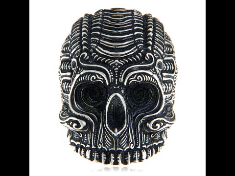 Ghiul Masiv Barbatesc Argint 925 Oxidat Aztec Skull - Forta si Mister