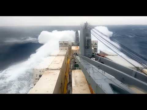 Cargo Ship Hitting Large Waves and Swells.  Ship in a Storm in the Mediterranean.  Long Video ASMR
