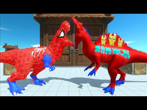 SPIDER-MAN T REX vs IRON MAN SPINOSAURUS DEATH RUN - Jurassic World Evolution 2
