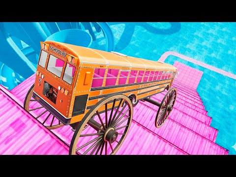BeamNG Drive – School Bus Extreme Stairs Jumps Down | USA Bus Crash Test Simulation