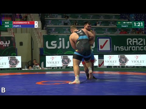Round 2 GR - 130 kg: E. POPP (GER) df. D. KUZEMBAYEV (KAZ), 6-3