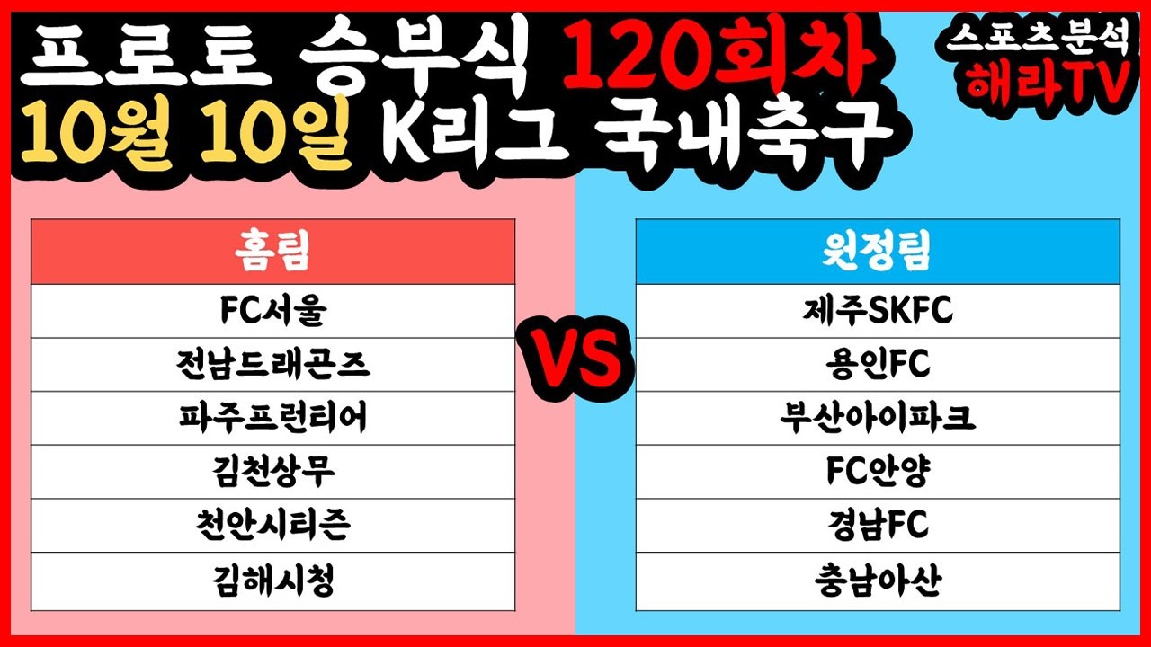 축구분석 10월 10일 K리그분석 국내축구분석 스포츠분석 승부식 승무패 프로토 토토