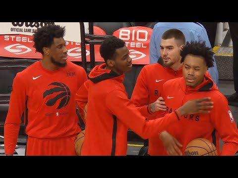 Scottie Barnes and Thad Young get into argument warming up for second half