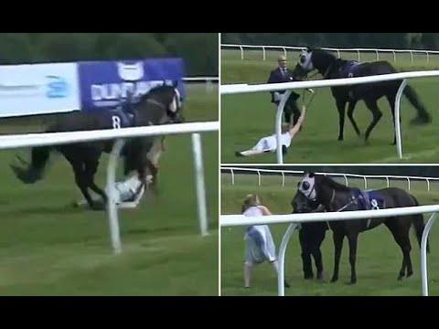 At The Races presenter Hayley Moore stops loose horse at Chepstow