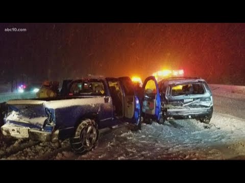Snowstorm brings dangerous driving conditions on I-80 through the Sierra