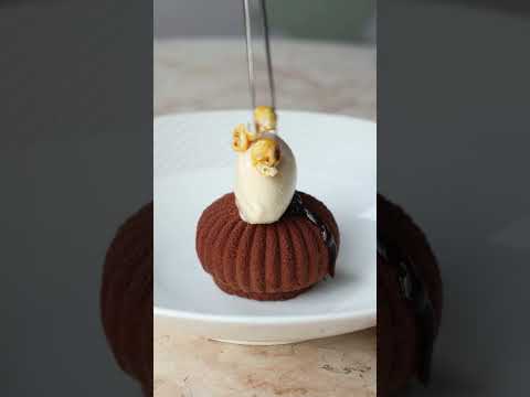 Manjari chocolate and salted caramel delice with espresso and popcorn ice cream