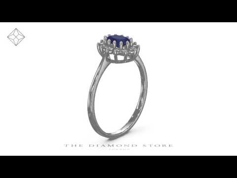 FET33-UY - Sapphire 6 x 4mm And Diamond 18K White Gold Ring