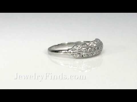 Art Deco Old Cut Diamond Wedding Engagement Stacking Band Ring Platinum