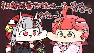 敵から隠れながら小声でにらめっこするあやめとみこ【手描き切り抜き/さくらみこ/百鬼あやめ/不知火フレア/戌神ころね】