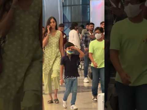 #JrNTR's wife, Pranathi spotted arriving in Hyderabad with kids Abhay and Bhargav 💕✈️ | Gulte.com