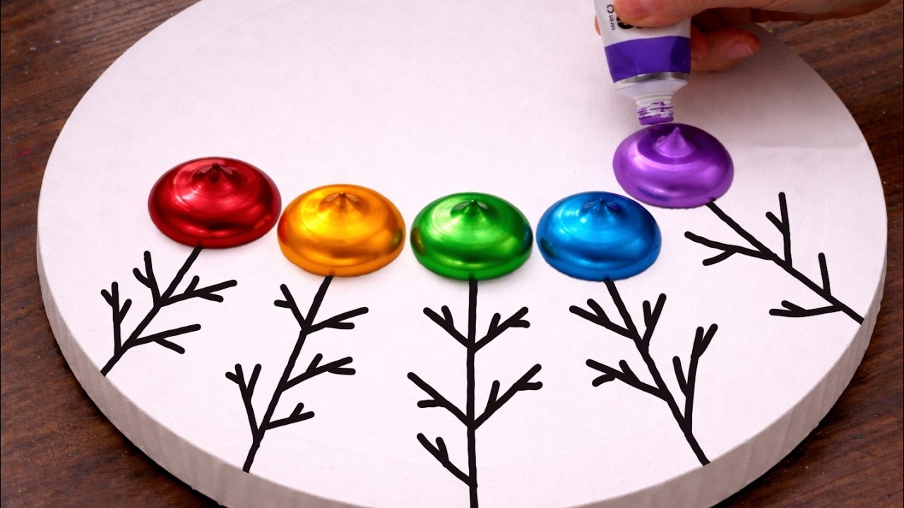 [4k] Easy Colorful Trees & Sky Acrylic Painting Tutorial (1504)｜Creative Painting Idea