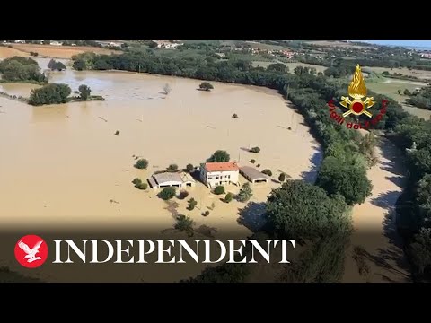 Helicopter footage reveals severity of fatal flooding in Italy's Marche region