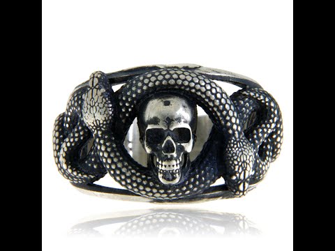 Inel Barbatesc Argint 925 Oxidat Vintage Gothic Double Headed Snake Skull