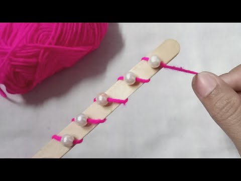 Easy Woolen Flower Making Ideas With ice cream Sticks - Hand Embroidery Amazing Trick