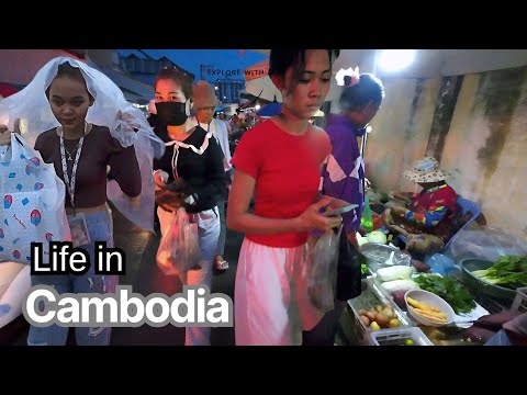 Light Rain Walk Tour –Daily Life & Street Market in Cambodia | Real Khmer lifestyle Phnom Penh City 