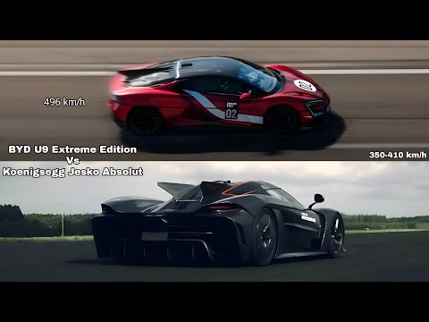 496 km/h BYD U9 Extreme Vs Koenigsegg Jesko Absolut 350-410 km/h Acceleration Comparison 