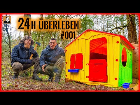 Surviving 24 hours in the FOREST with a TOY HOUSE | Building and furnishing a Tiny House with Fri...