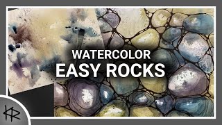 Fun Rocks in 3 Easy Steps!  - WATERCOLOR  & INK with granulating colors  - 259