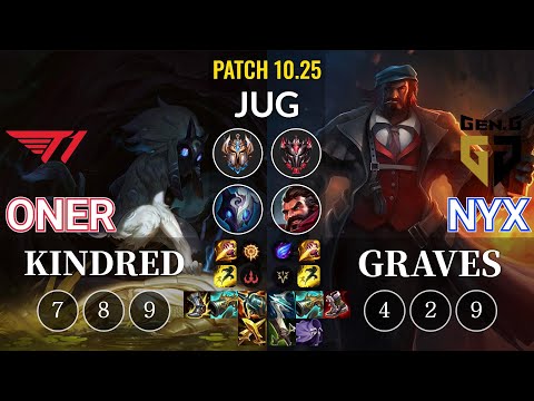 T1 Oner Kindred vs GEN.A Nyx Graves Jungle - KR Patch 10.25
