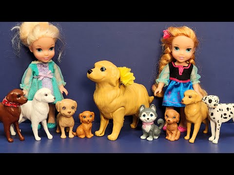 Elsa & Anna toddlers take their dog to a grooming place - Barbie dolls