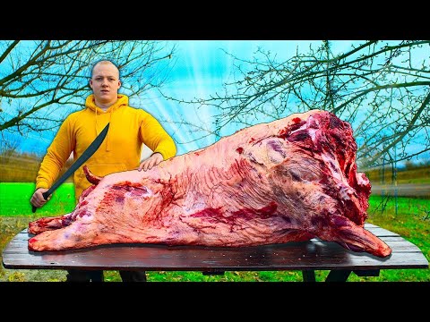 I cooked a giant wild boar weighing 200 kg by VANZAI COOKING