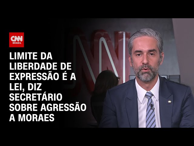 Limite da liberdade de expressão é a lei, diz secretário à CNN sobre agressão a Moraes | LIVE CNN