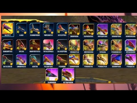 ALL PTEROSAURS MAXED!! Hybrids & Non Hybrids of JURASSIC WORLD - The Game in one Frame ||
