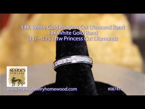 14K White Gold ~0.75 cttw Princess Cut Diamond Band #08747
