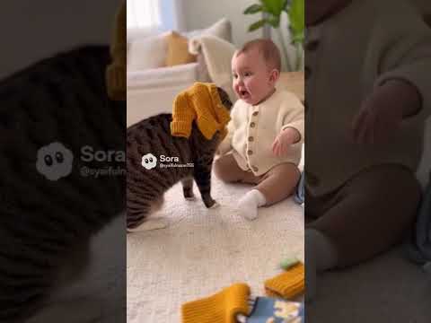 Baby Yells at Cat for Not Wearing the Outfit 