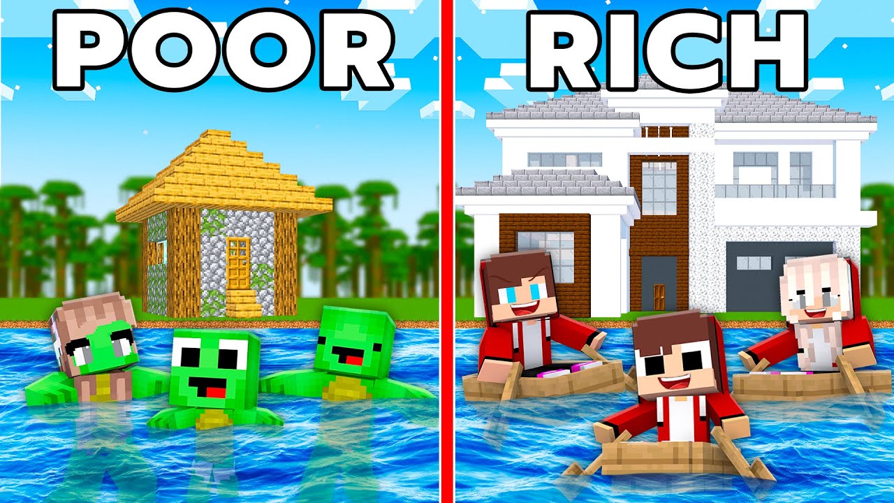 Mikey POOR vs JJ RICH Water House in Minecraft - Maizen