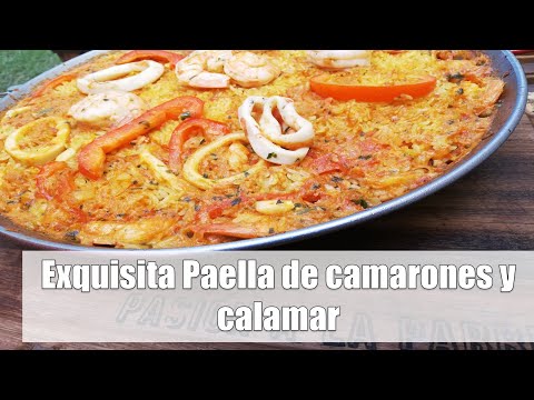 Grandiosa PAELLA de CAMARONES Y CALAMAR que preparamos con mucho sabor en #PASION A LA PARRILLA