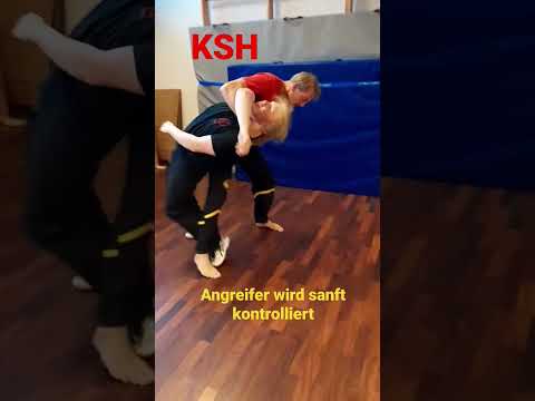 Angreifer wird kontrolliert zu Boden gebracht.