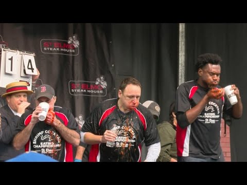 Joey Chestnut Eats 17 Pounds Of Shrimp Cocktail In 8 Minutes