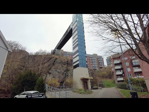 Sweden, Mölndal, taking a ride in the Kråkfoten elevator and walking around Störtfjället