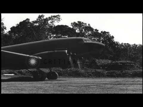 A C-47 aircraft takes off from an airfield in Burma during World War II. HD Stock Footage