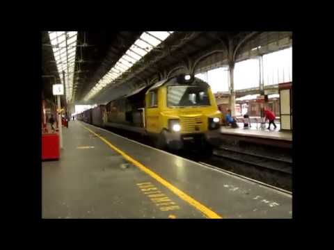 Freightliner 70015 bombs through Preston with 4S44 Daventry-Coatbridge. 24/3/17.